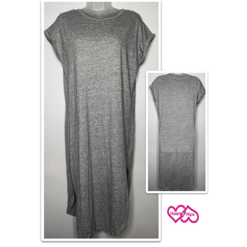 Heart & Hips Side Slits Dress in Heather Gray, Size Small
